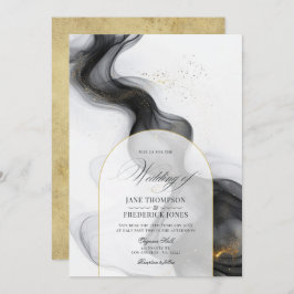 Convite Casamento Dourado e negro de mármore elegante