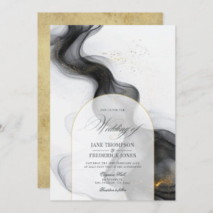 Convite Casamento Dourado e negro de mármore elegante