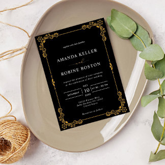 Convite Casamento Dourado e negro elegante