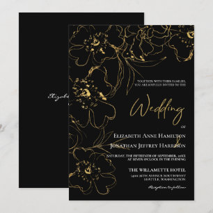 Convite Casamento Dourado e negro elegante