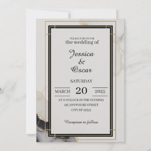 Convite Casamento Dourado e negro minimalista