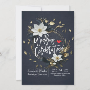 Convite Casamento Dourado e preto branco Elegante