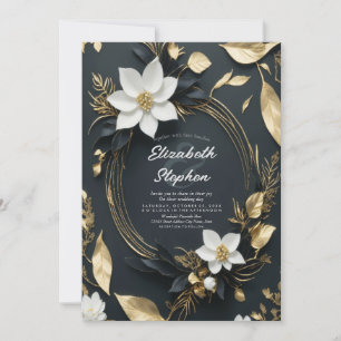 Convite Casamento Dourado e preto branco Elegante