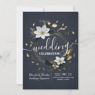 Convite Casamento Dourado e preto branco Elegante