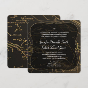 Convite Casamento Dourado e preto da constelação