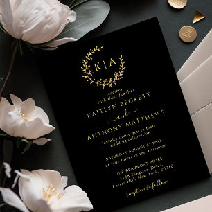 Convite Casamento Dourado e preto do monograma