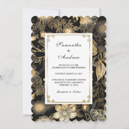 Convite Casamento Dourado E Preto Personalizável