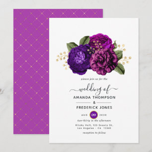 Convite Casamento Dourado e Roxo