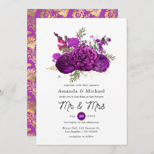Convite Casamento Dourado e Roxo