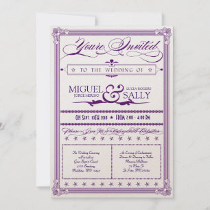 Convite Casamento Dourado e Roxo Metálico