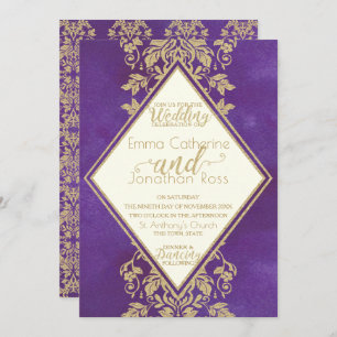 Convite Casamento Dourado e Roxo Real