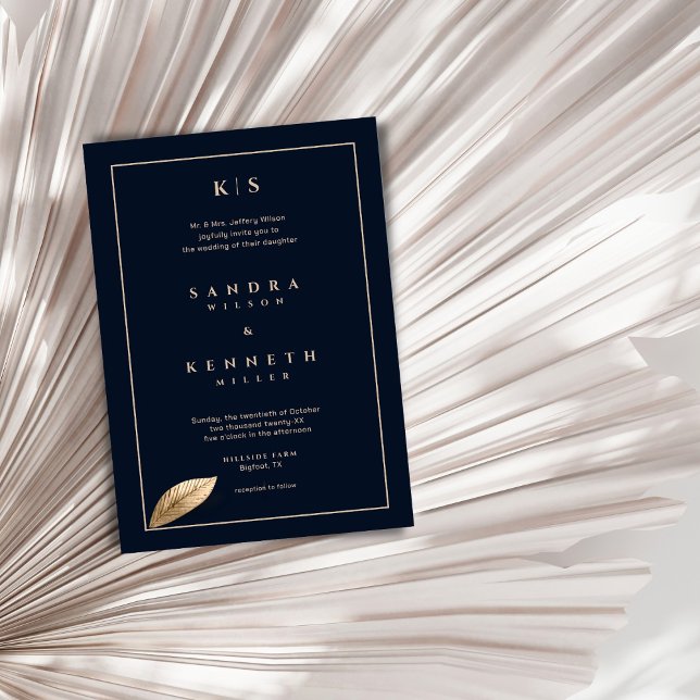 Convite Casamento Dourado e Simples do Marinho Azul (Criador carregado)