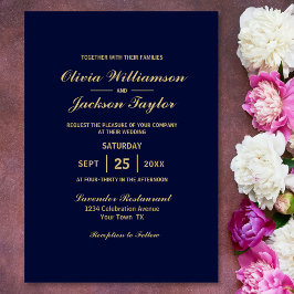 Convite Casamento Dourado e Simples Marinho Elegante