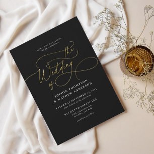 Convite Casamento Dourado e sofisticado de Script Elegante
