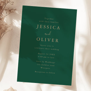 Convite Casamento Dourado e Verde Floresta Profunda