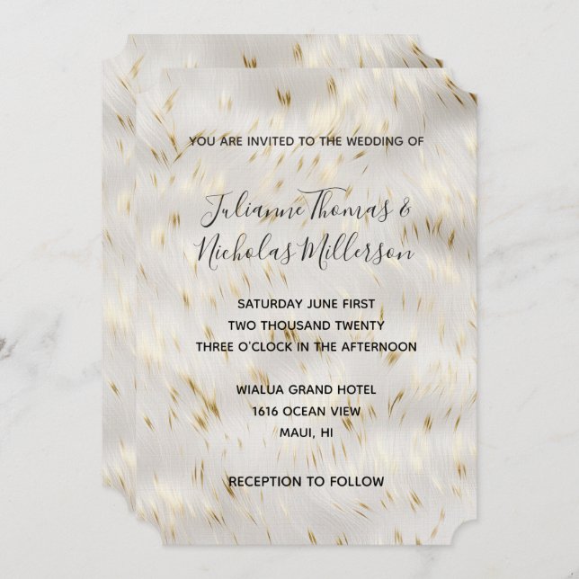 Convite Casamento Dourado Elegante Branco (Frente/Verso)