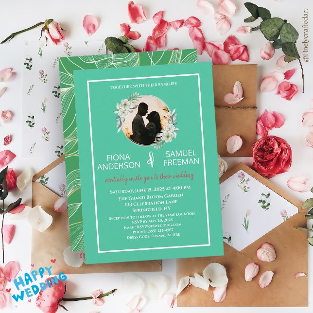 Convite Casamento Dourado Elegante Chic Dark Green (Criador carregado)