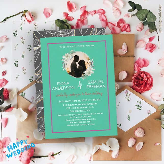 Convite Casamento Dourado Elegante Chic Emerald Green (Criador carregado)