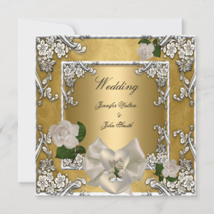 Convite Casamento Dourado Elegante Cream Rosa Silver