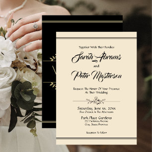 Convite Casamento Dourado Elegante de Black e Linen -