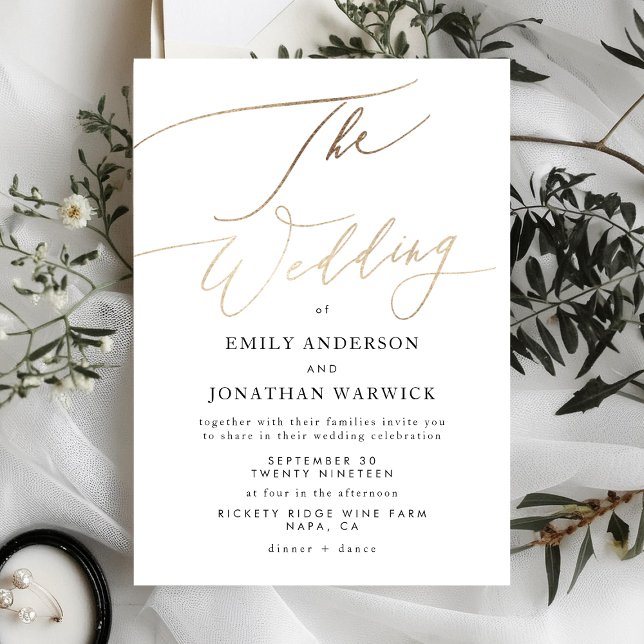 Convite Casamento Dourado Elegante de Caligrafia Tradicion (Criador carregado)