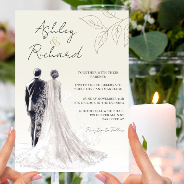 Convite Casamento Dourado Elegante de Caligrafia Tradicion (Criador carregado)