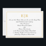 Convite Casamento Dourado Elegante de Monograma Formal<br><div class="desc">Convites elegantes de casamento,  com seu monograma em ouro no topo,  juntamente com a redação formal e seus detalhes de casamento em uma bela caligrafia cercada por uma armação de ouro.</div>