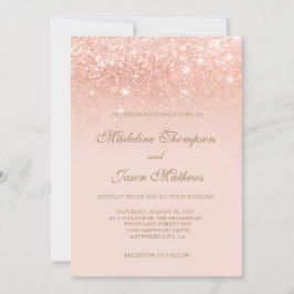 Convite Casamento Dourado Elegante de Rosa Romântico