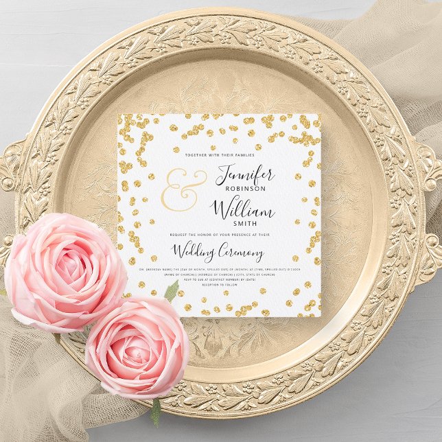 Convite Casamento Dourado Elegante de Script Confetti (Elegant Gold Glitter Confetti Script Wedding Invitation)