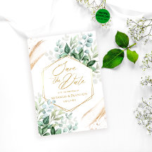 Casamento Dourado Elegante Eucalyptus Salve a Data