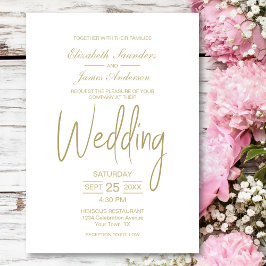 Convite Casamento Dourado Elegante Minimalista Branco