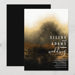 Convite Casamento Dourado Elegante Misty Watercolor Abstra