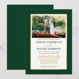 Convite Casamento Dourado Elegante Moderno Emerald Verde