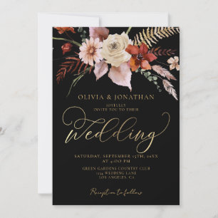 Convite Casamento Dourado Elegante Preto- com Moody Escuro