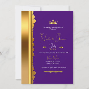 Convite Casamento Dourado Elegante Roxo Real