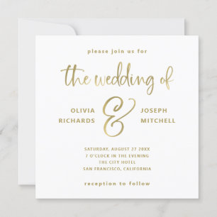 Convite Casamento Dourado Elegante White e Faux