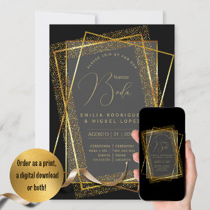 Convite Casamento Dourado Espanol Invitación Boda Elegante