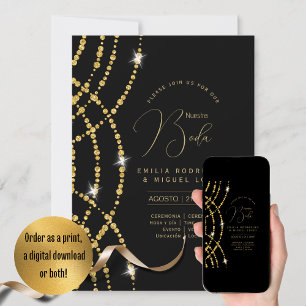 Convite Casamento Dourado Espanol Invitación Boda Elegante