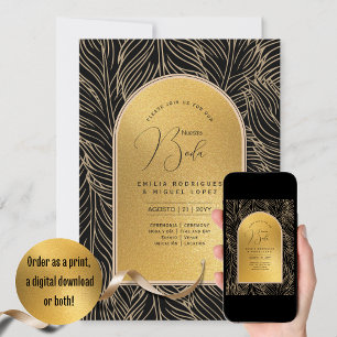 Convite Casamento Dourado Espanol Invitación Boda Elegante