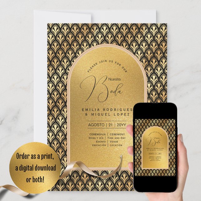 Convite Casamento Dourado Espanol Invitación Boda Elegante (Criador carregado)
