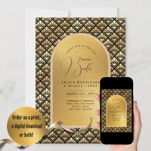 Convite Casamento Dourado Espanol Invitación Boda Elegante