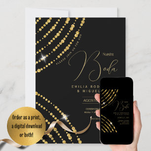 Convite Casamento Dourado Espanol Invitación Boda Elegante