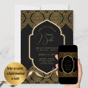 Convite Casamento Dourado Espanol Invitación Boda Elegante