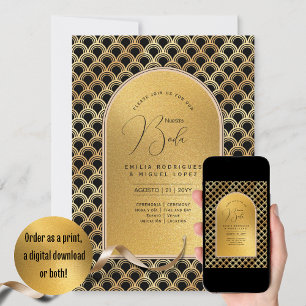 Convite Casamento Dourado Espanol Invitación Boda Elegante