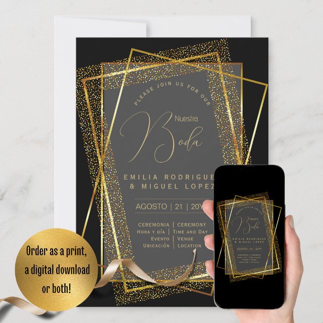 Convite Casamento Dourado Espanol Invitación Boda Elegante (Criador carregado)