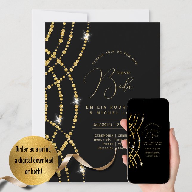 Convite Casamento Dourado Espanol Invitación Boda Elegante (Criador carregado)