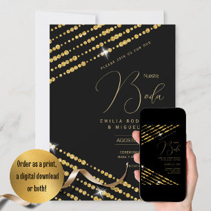 Convite Casamento Dourado Espanol Invitación Boda Elegante