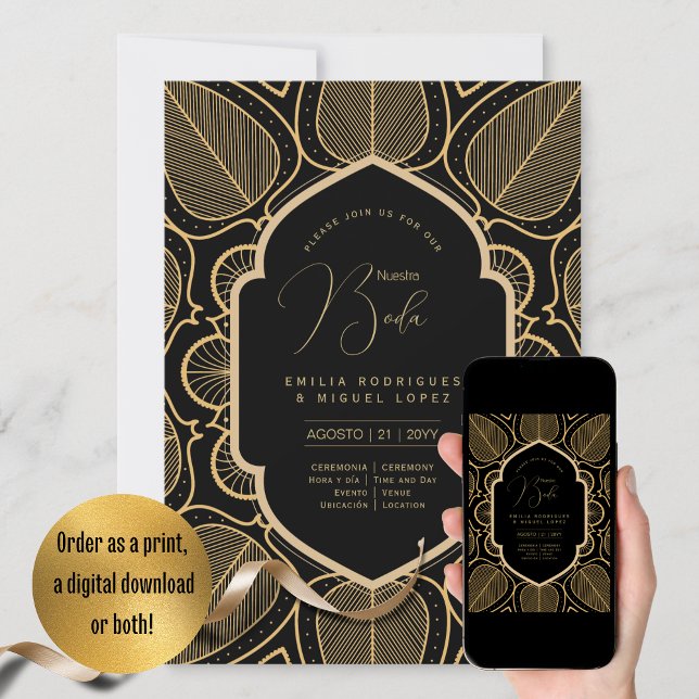Convite Casamento Dourado Espanol Invitación Boda Elegante (Criador carregado)