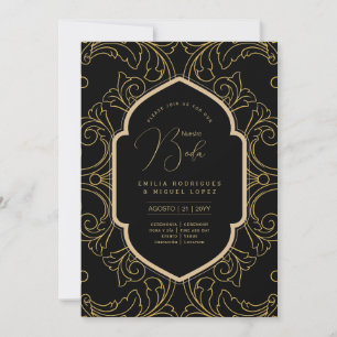 Convite Casamento Dourado Espanol Invitación Boda Elegante