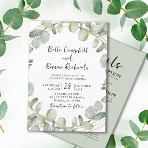 Convite Casamento Dourado Eucalyptus All-In-One Moderno